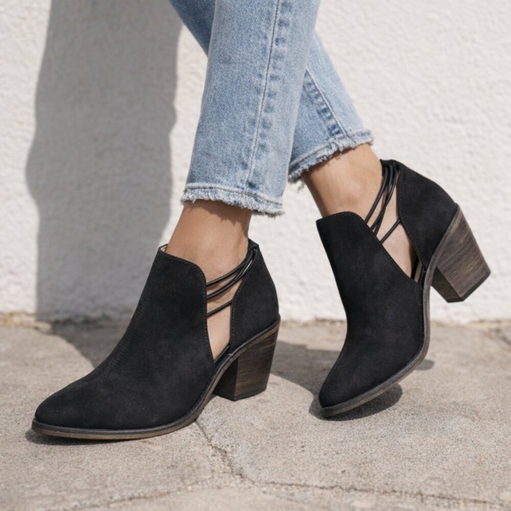 MTNG Originals Black Suede Cutout Ankle Boots